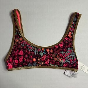 Lg NWT Aerie Floral Scoop Neck Bikini Top Gold Lined, Tropical Y2K Swim beach